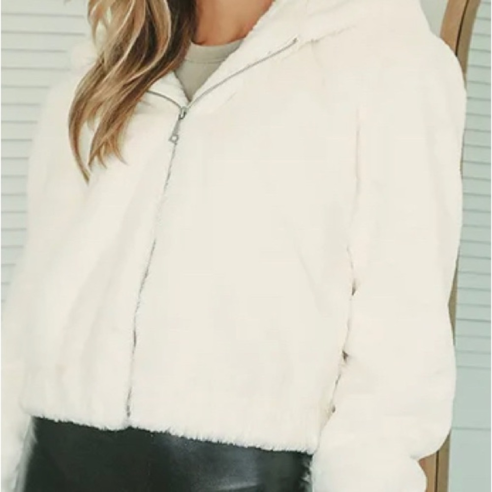 Cream Faux Fur Hoodie. New!